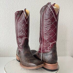 Rod Patrick Mens Cowboy Boots 9A Brown Mocha Bison Leather Square Toe Western